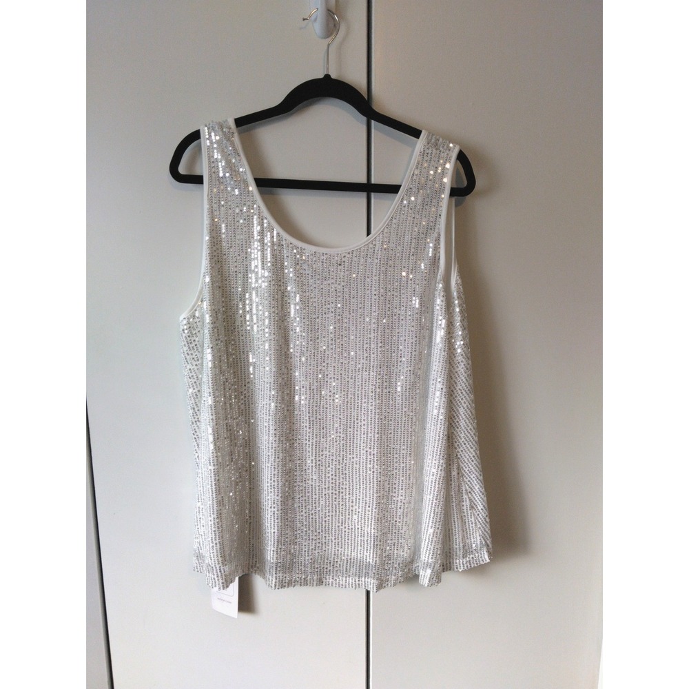 Women's Sequined Top Size 3xl Fits 2x White Aline Evening Party Wear Elegant - Picture 1 of 9